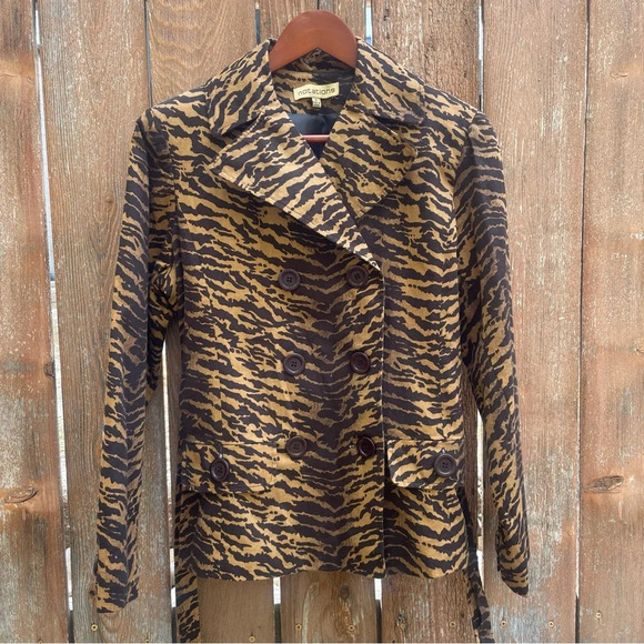 NOTATIONS Women’s Animal Print Brown Black Belted Blazer Sport Coat - Picture 1 of 11